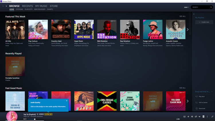 amazon music hd main interface