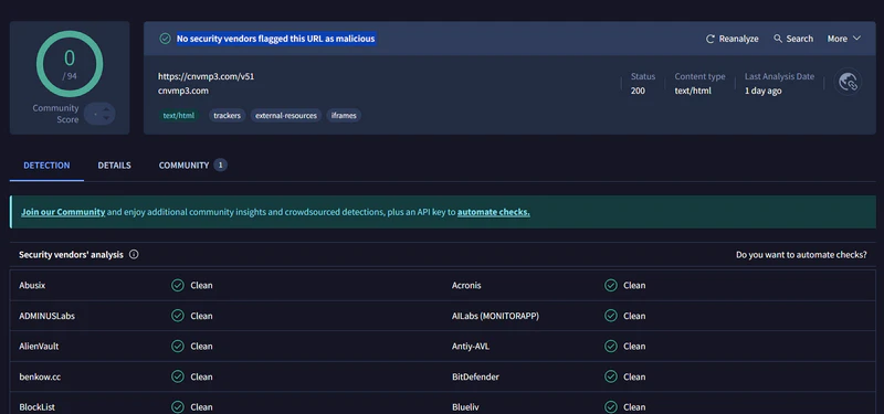 cnvmp3 virustotal scan