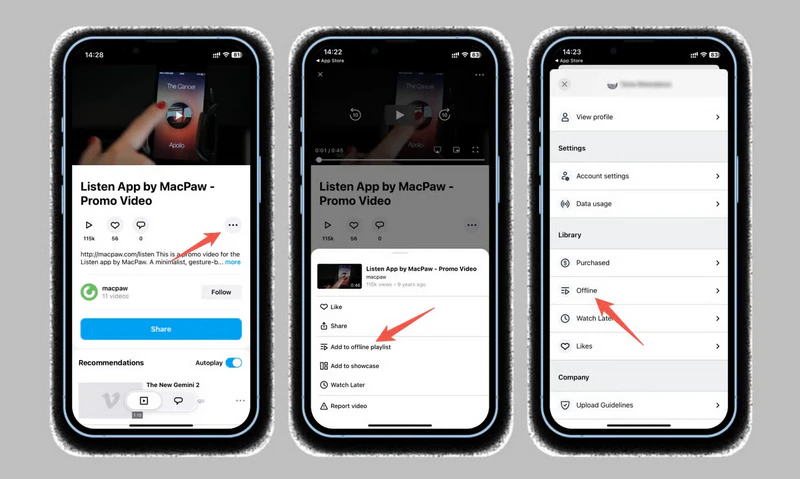 vimeo offline playlist