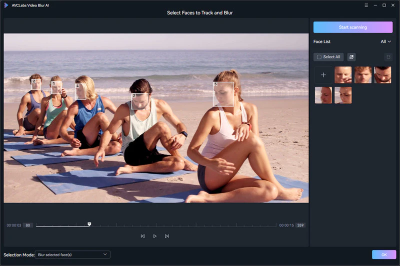 select faces to blur in videos