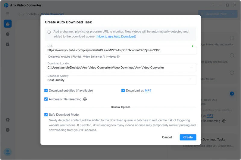 customize the auto download task